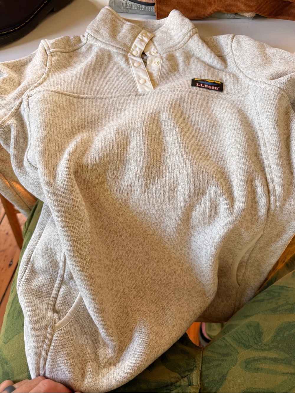 L.L. Bean Heathered Light Gray Pullover Snap-Front Sweatshirt